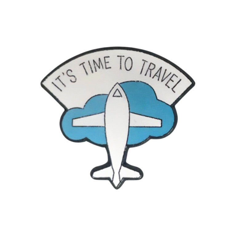 “It’s Time to Travel” Airplane Enamel Pin – Wanderlust Badge