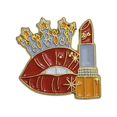 Crown & Lipstick Enamel Pin – Beauty Queen Badge