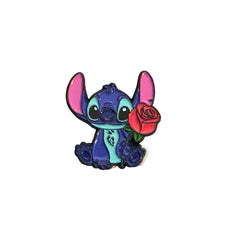 Cute Stitch Rose Metal Sticker – Cartoon Aesthetic Premium Badge